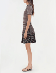 Simkhai Baylor Knit Mini Dress in cranberry multi with flared skirt and contrast trim side view
