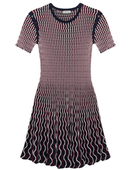 Simkhai Baylor Knit Mini Dress in cranberry multi with flared skirt and contrast trim