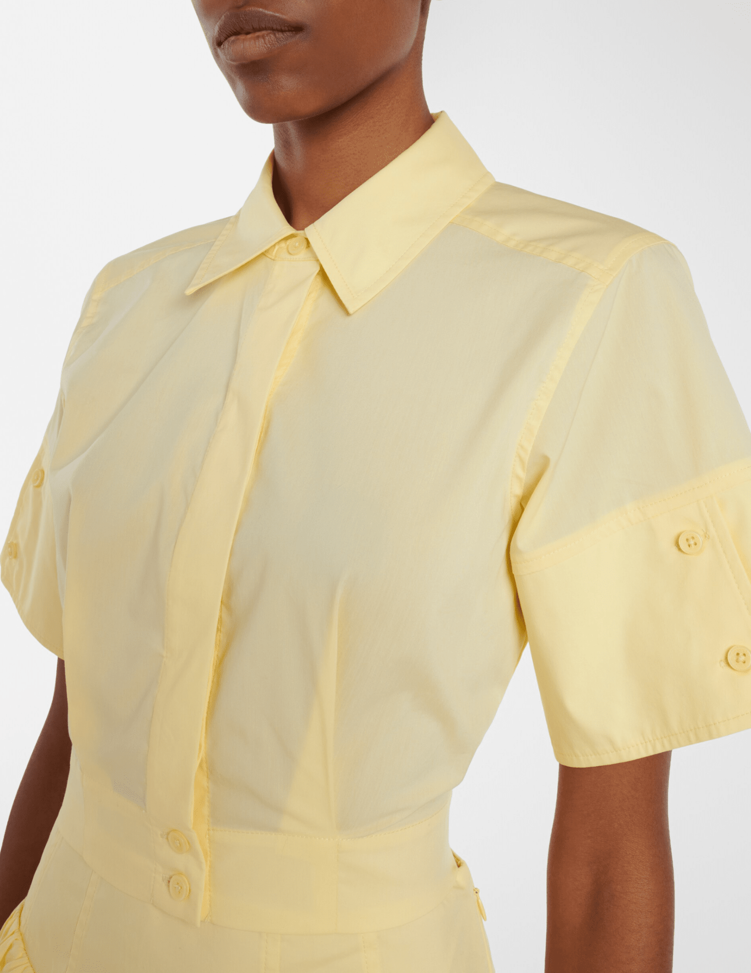 Simkhai buttercream short sleeve crop top with structured fit front view