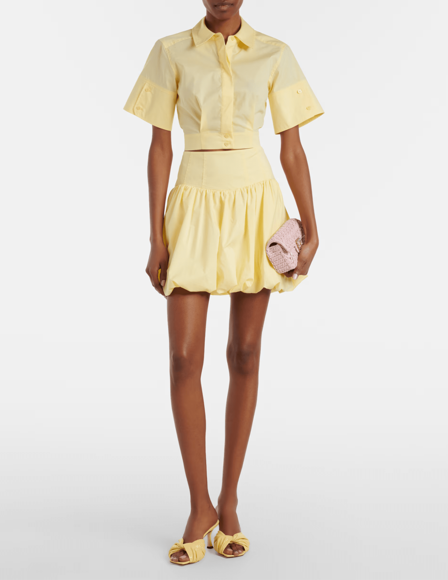Simkhai buttercream short sleeve crop top with structured fit front view