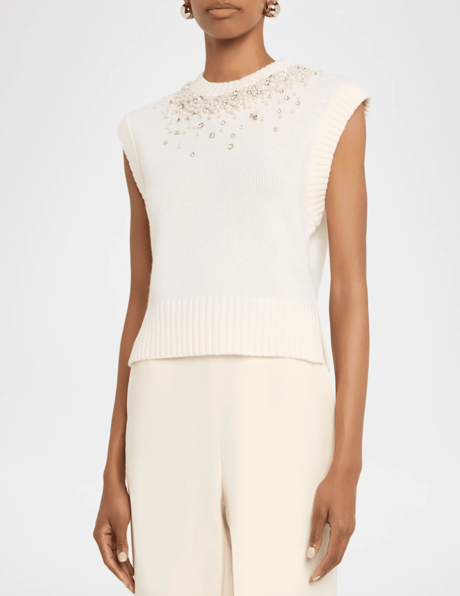 SIMKHAI Candra Embellished Sweater Vest in Ivory front view