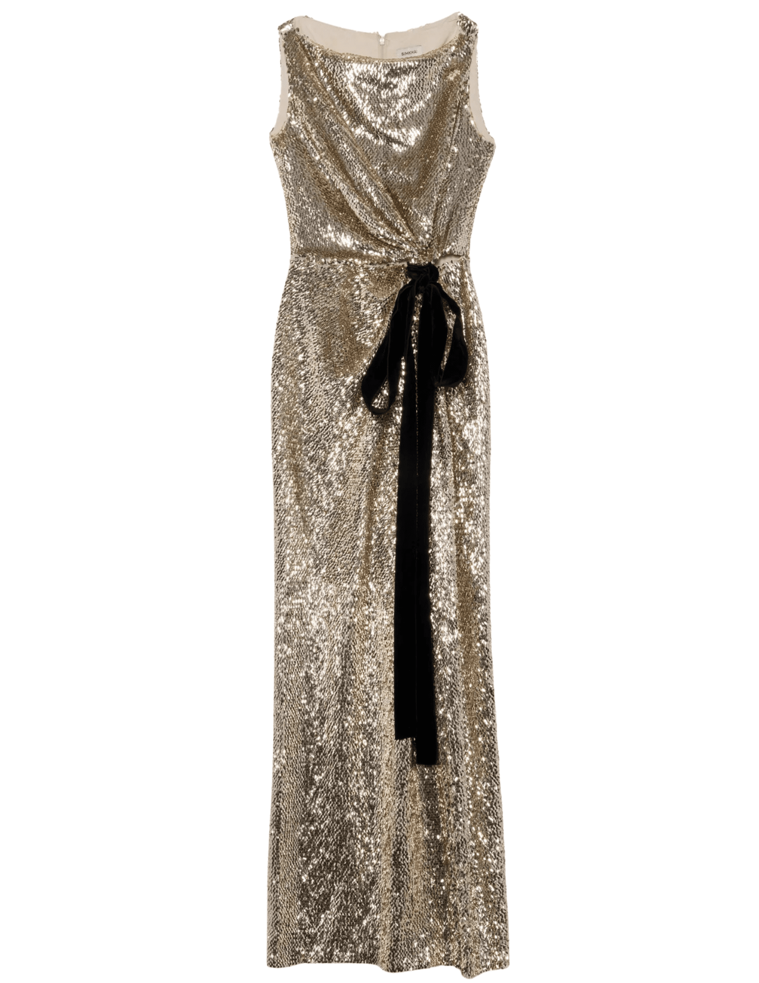 simkhai gold dress Felicity Draped Sequin Gown SIMKHAI