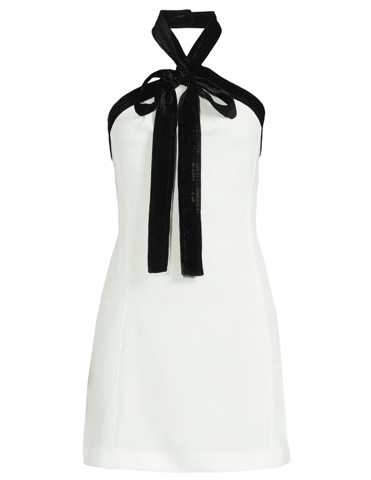SIMKHAI Jolie Velvet Tie Mini Dress in Ivory front view