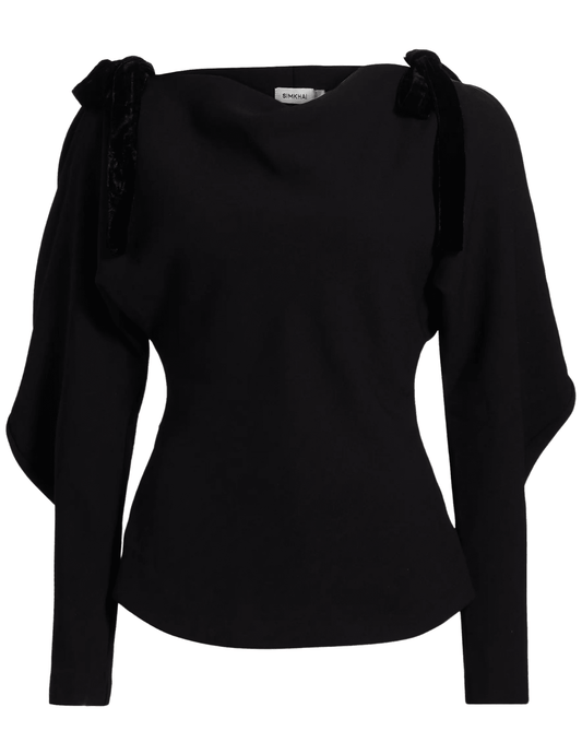 SIMKHAI Marlee Shoulder Tie Blouse in Black