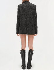 Simkhai Murphy Embellished Blazer in Charcoal Stripe with floral detailing.
