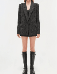 Simkhai Murphy Embellished Blazer in Charcoal Stripe with floral detailing.