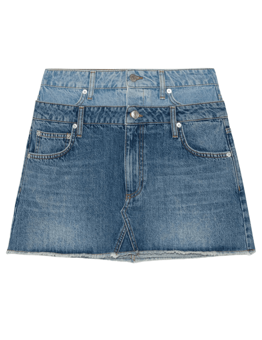 Simkhai Salix Double Waistband Denim Mini Skirt in Catalina Trancoso