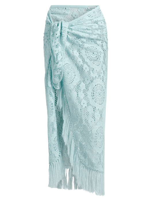 Simkhai Thyri Fringe Trim Crochet Pareo in Sky