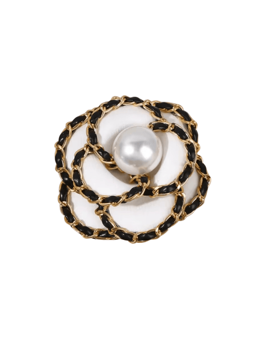 Fleur de Camélia - Fleur de Camélia Leather Chain Pearl Flower Brooch - Buy Online
