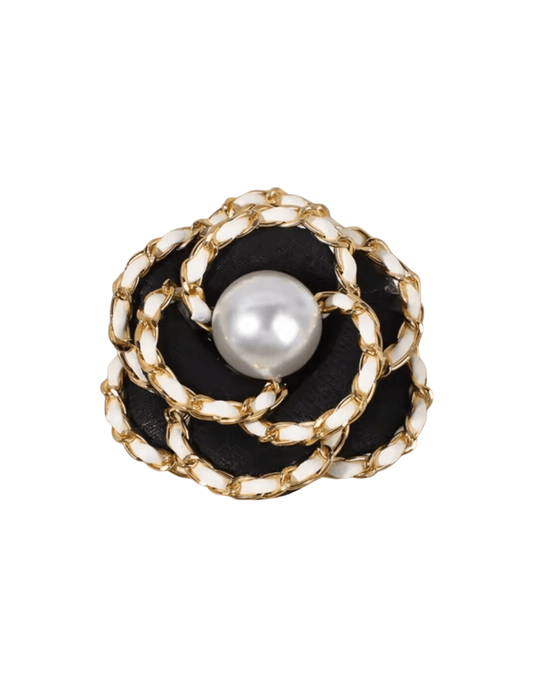 Fleur de Camélia - Fleur de Camélia Leather Chain Pearl Flower Brooch - Buy Online