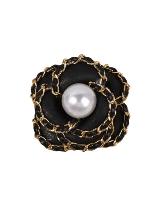 Fleur de Camélia - Fleur de Camélia Leather Chain Pearl Flower Brooch - Buy Online