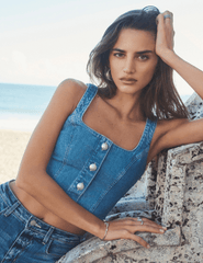 L'Agence - L’AGENCE Saga Denim Square Neck Bustier Top in Tipton - Buy Online