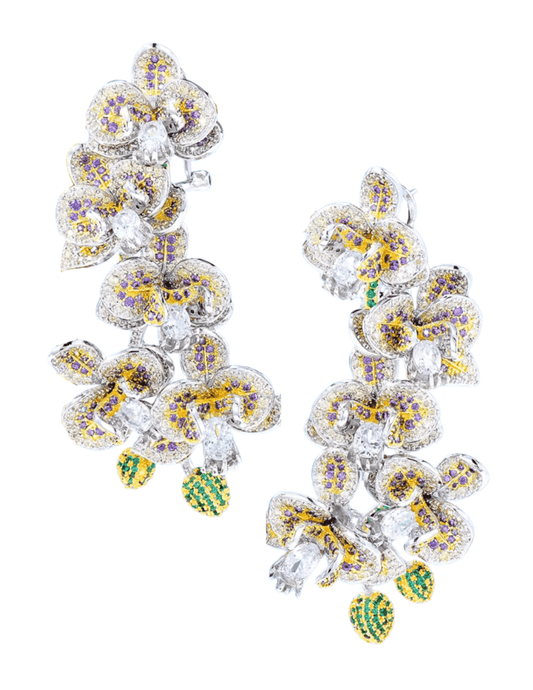 Fleur de Camélia - Fleur de Camélia Orchid Cascade Pave Earrings - Buy Online
