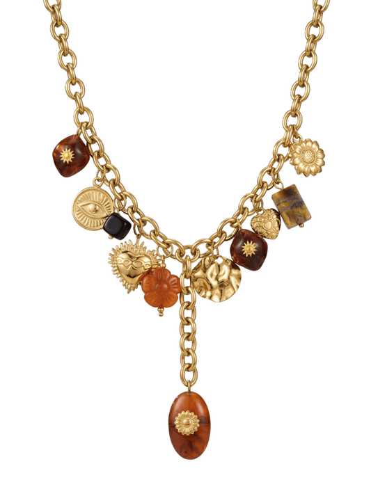 St. Barths gold-tone lariat necklace with brown resin charms