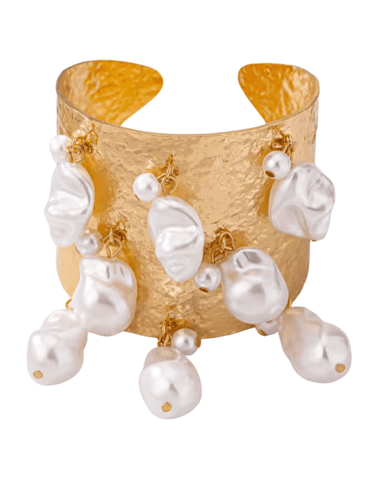 St. Barths La Robe Ariel Textured Cuff in gold with pearl dangles