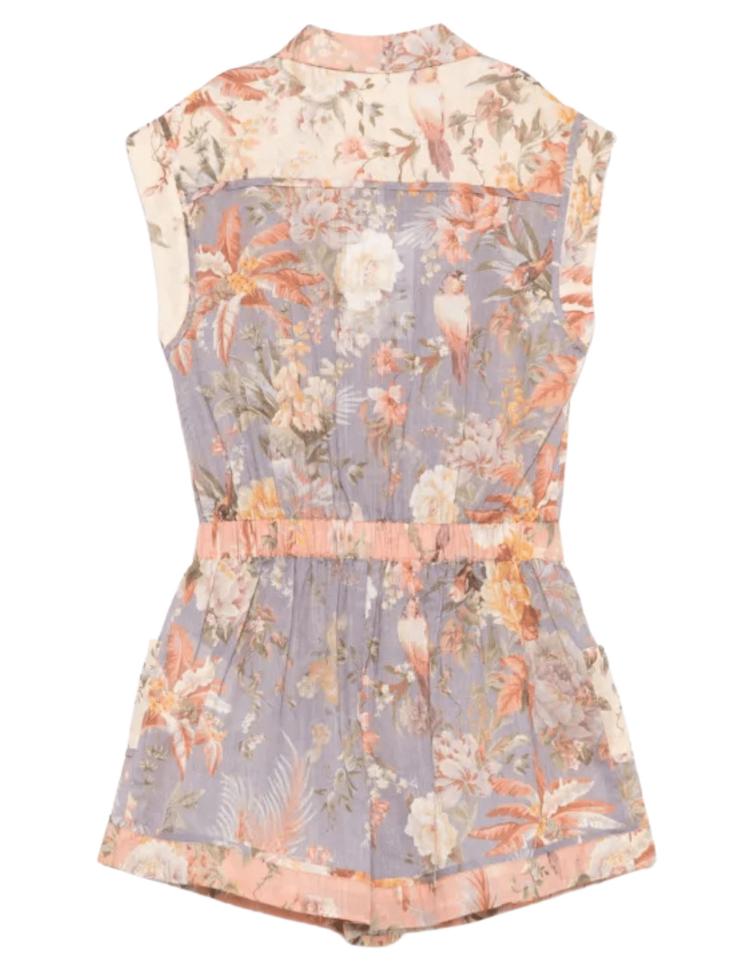 Back view of Zimmermann Tallow Kid's Pocket Playsuit in Spliced with utility silhouette
