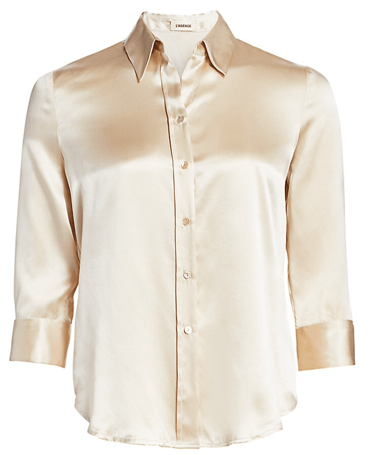 Side view L’AGENCE Dani Three Quarter Sleeve Blouse in Champagne