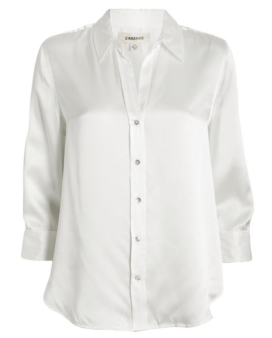 L’AGENCE Dani Three Quarter Sleeve Blouse in ivory silk charmeuse