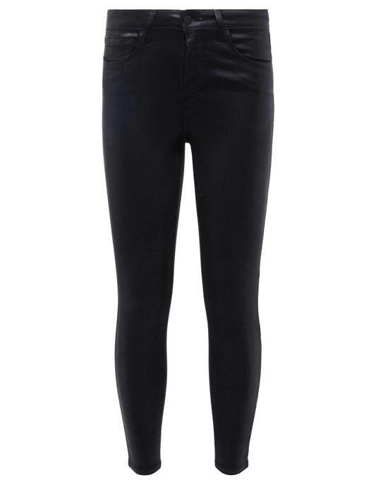 L'Agence Margot High Rise Coated Jean In Black Coated