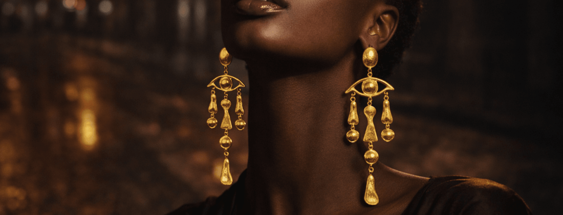 MAISON VERROU brand model wearing MAISON VERROU Prue Surrealist Statement Earrings at steven dann