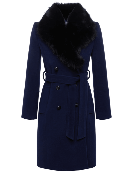 PRE-ORDER-L'Agence Tristan Belted Fur Collar Coat