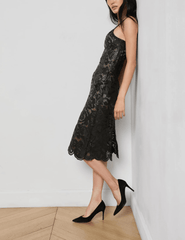 L'Agence - PRE-ORDER-L'AGENCE Kazuko Laser-Cut Vegan Leather Midi Dress in Black - Buy Online