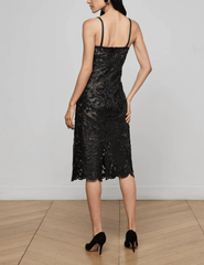 L'Agence - PRE-ORDER-L'AGENCE Kazuko Laser-Cut Vegan Leather Midi Dress in Black - Buy Online
