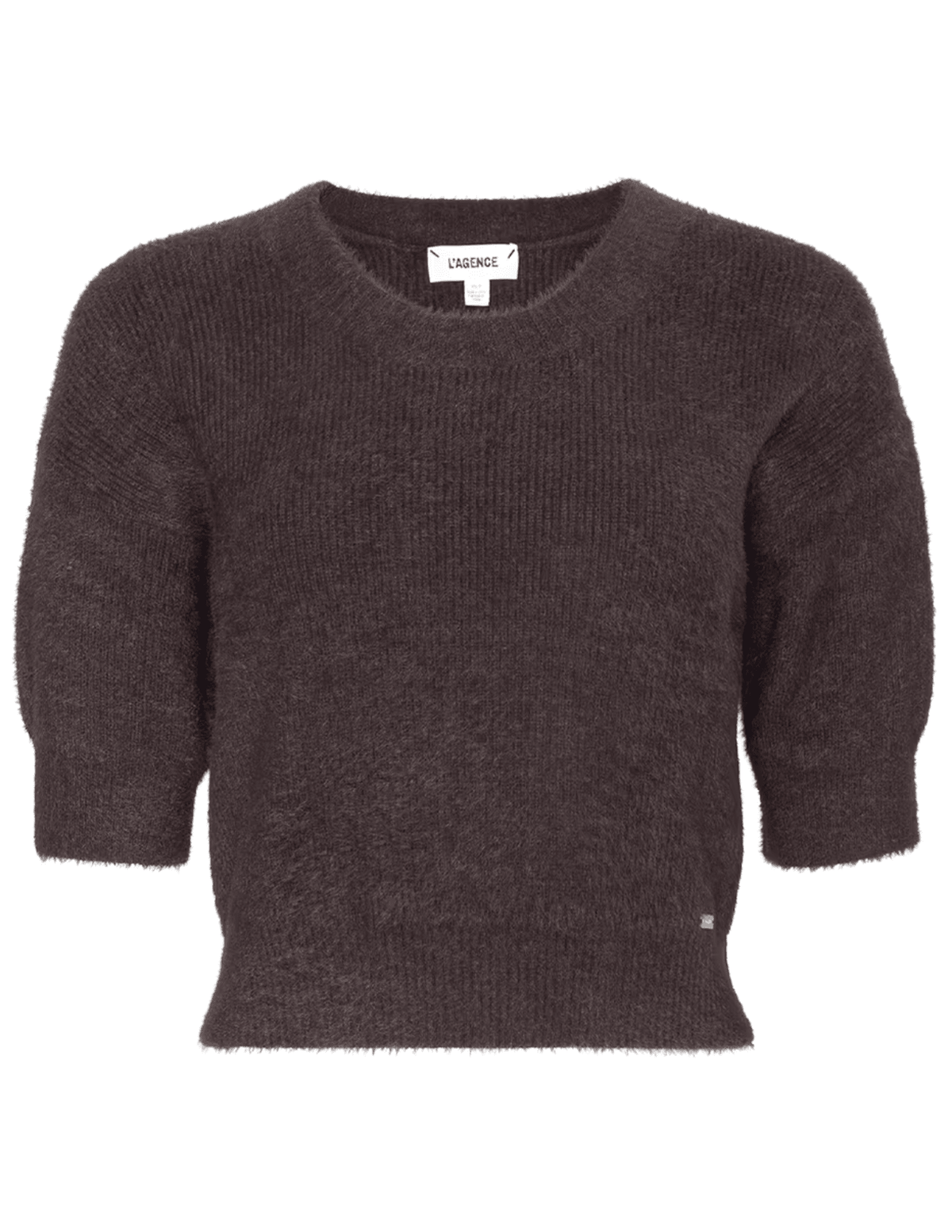 L'AGENCE Guinevere Short Sleeve Crop Sweater in Dark Java