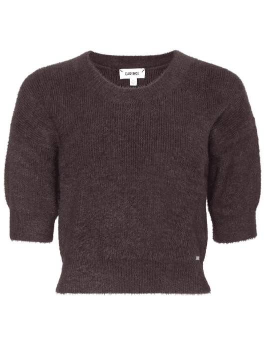 L'AGENCE Guinevere Short Sleeve Crop Sweater in Dark Java