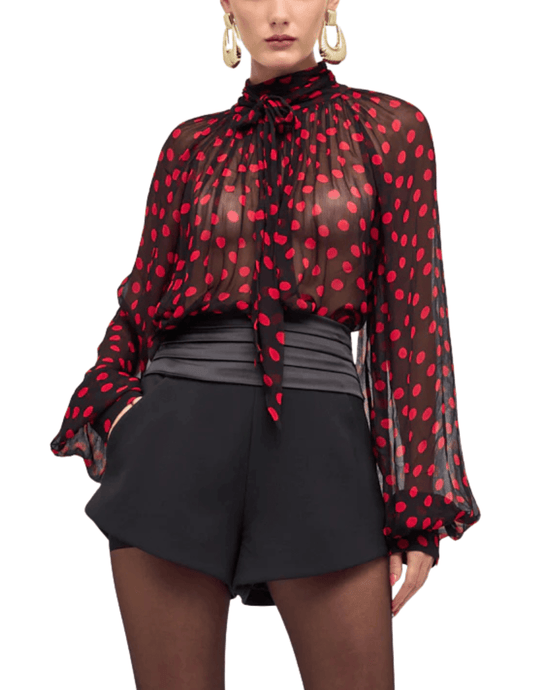 Ronny Kobo Zania Neck Tie Top in Black and Red