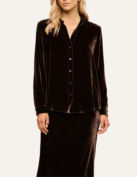L'AGENCE Argo Velvet Blouse in Dark Java