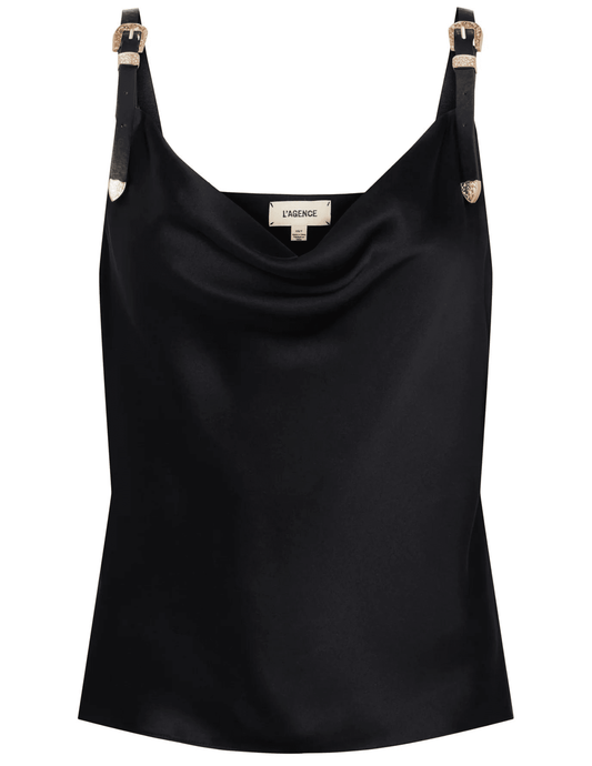 L'Agence Lux Buckle Strap Cowl Neck Tank Top