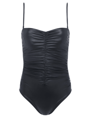 L'Agence Aubrey Faux Leather Ruched One Piece Swimsuit