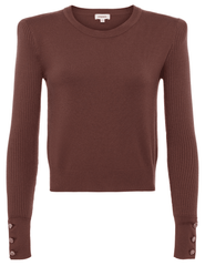 L'Agence Sky Crystal Button Long Sleeve Cropped Crew