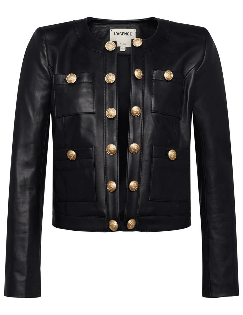 L'Agence Jayde Collarless Leather Jacket