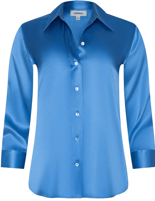 PRE-ORDER-L'AGENCE Dani Three Quarter Sleeve Blouse in Regatta Blue