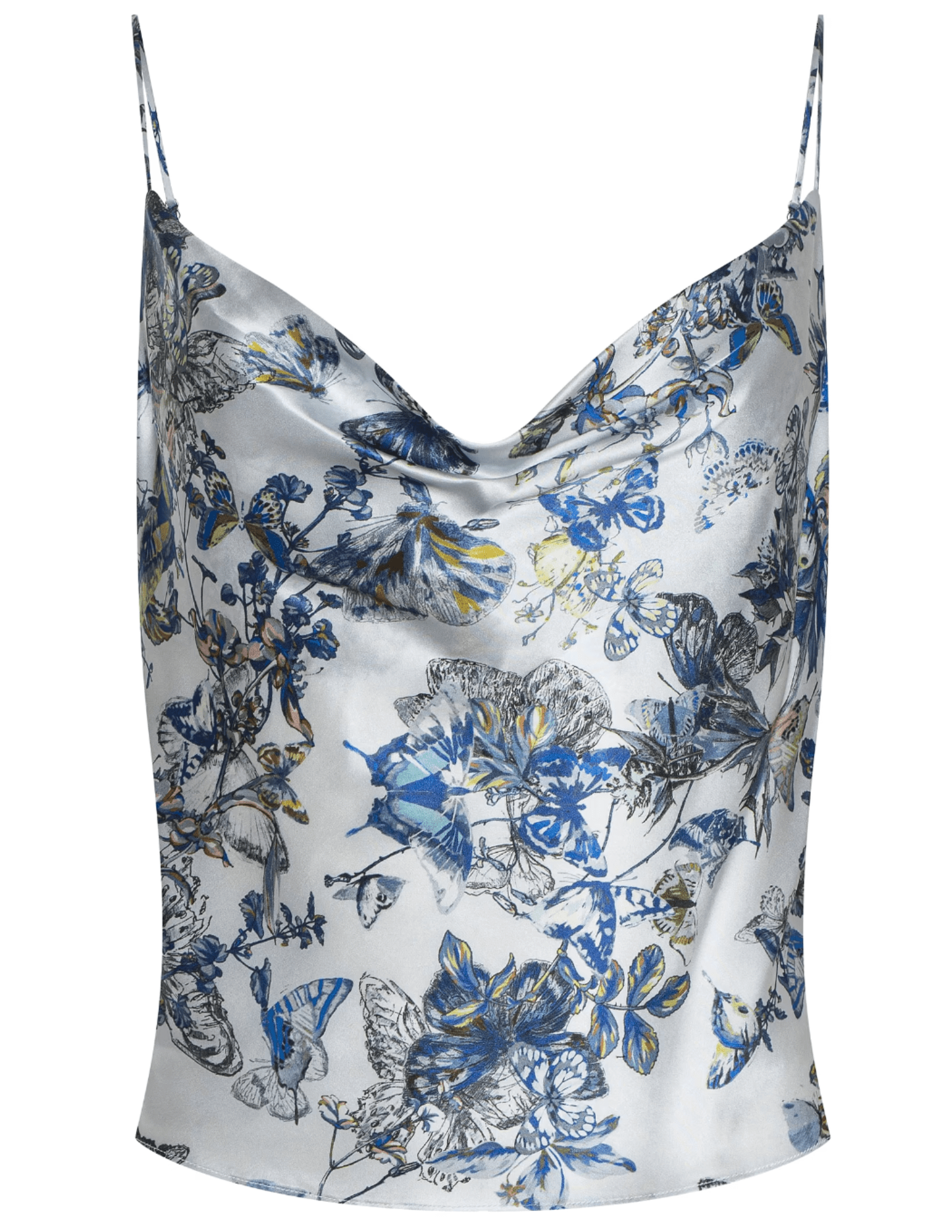 L'Agence - PRE-ORDER-L'AGENCE Calista Cowl Neck Cami in Grey Multi Watercolor Butterfly - Buy Online