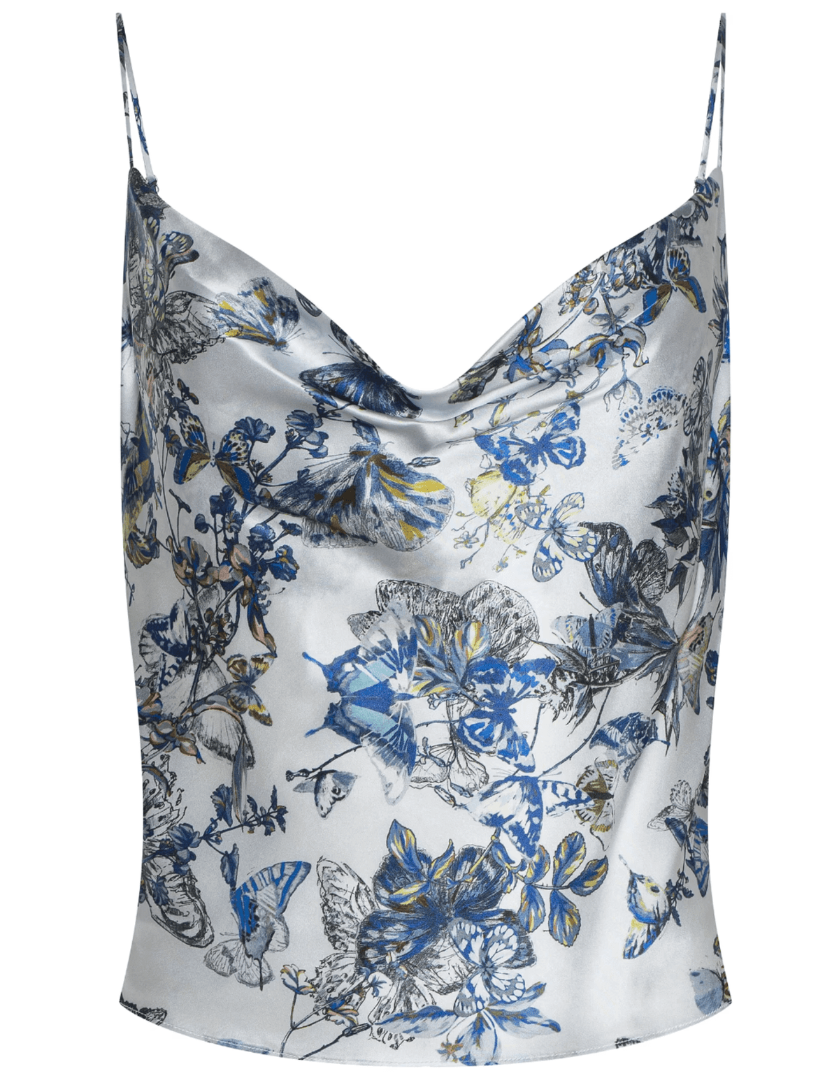 L'Agence - PRE-ORDER-L'AGENCE Calista Cowl Neck Cami in Grey Multi Watercolor Butterfly - Buy Online