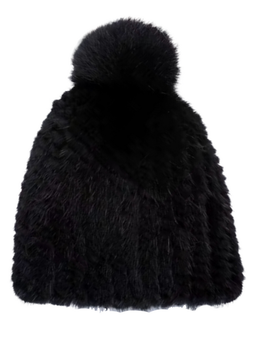 Fleur de Camélia Mink Knit Pom Pom Hat