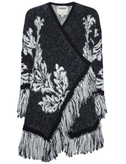 L'AGENCE Naiad Jacquard Fringe Cardigan in Black & Ivory