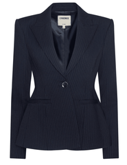 PRE-ORDER-L'AGENCE Therese Cinched Waist Blazer in Midnight Ivory Pinstripe
