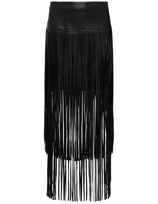 L'Agence Karolina Vegan Leather Fringe Midi Skirt