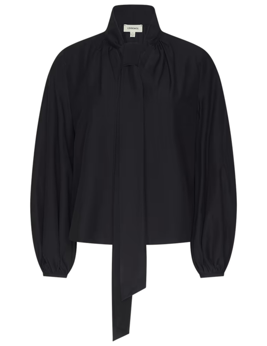 PRE-ORDER-L'AGENCE Deon Tie-Neck Poplin Blouse in Black