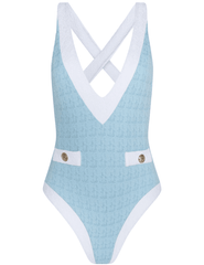 PRE-ORDER-L'AGENCE Lisa Plunge One Piece Swimsuit in Powder Blue