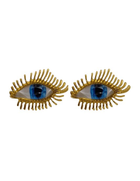 Fleur de Camélia Gold Statement Eye Stud Earrings