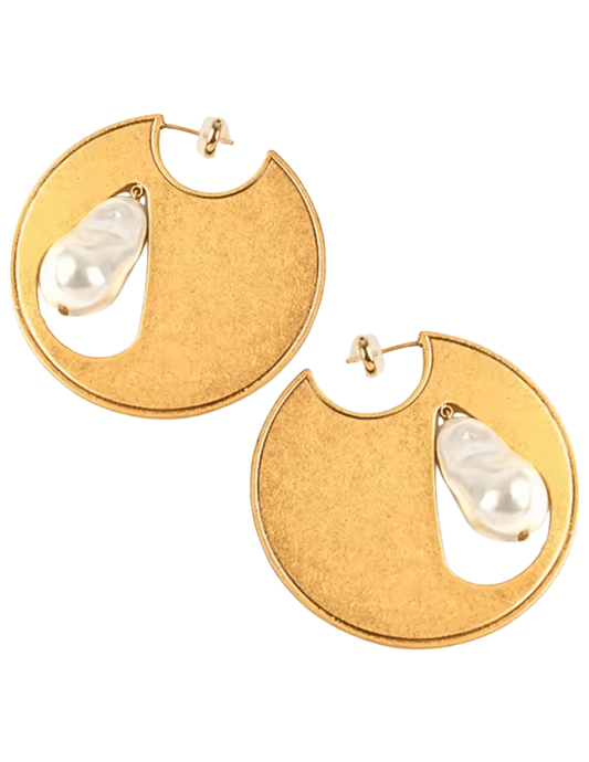 PRE-ORDER-Fleur de Camélia Nixie Baroque Pearl Disc Hoop Earring