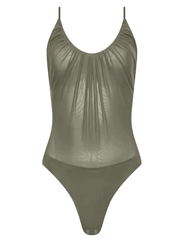 PRE-ORDER-L'AGENCE Gelina Ruched Scoop-Neck Bodysuit in Smokey Olive