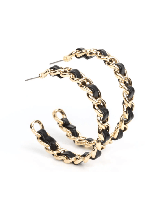 Fleur de Camélia  Leather Chain Hoop Earring