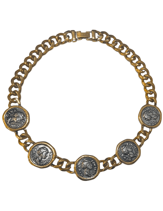 Fleur de Camélia Vintage Coin Chain Collar Necklace