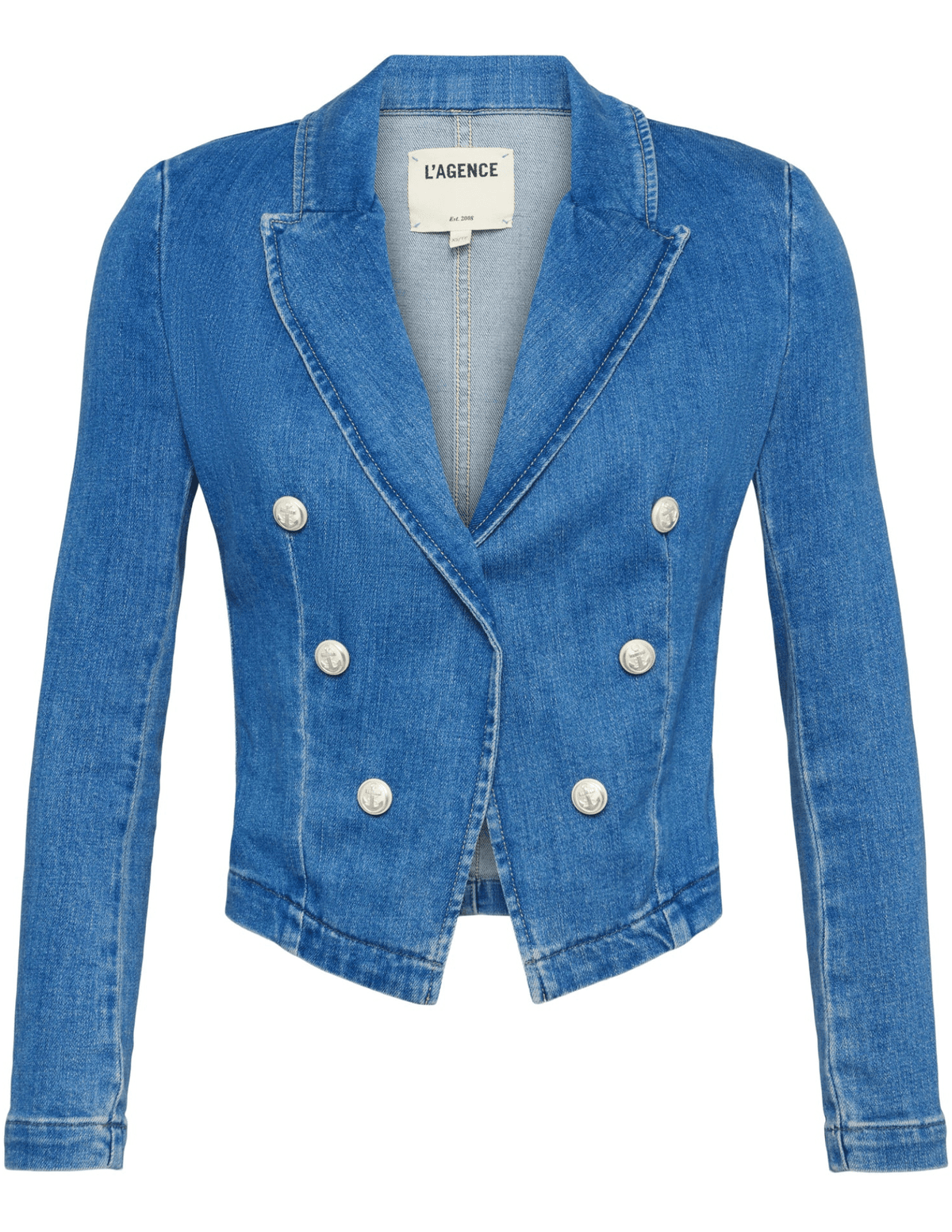 CORE-L'Agence Wayne Cropped Double Breasted Denim Blazer